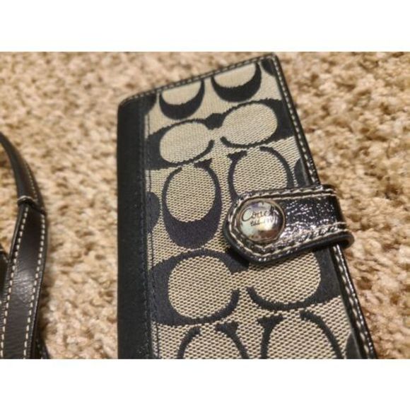 💸SOLD EUC Coach Signature Black Gray Handbag Purse & Matching Wallet - Picture 4 of 16